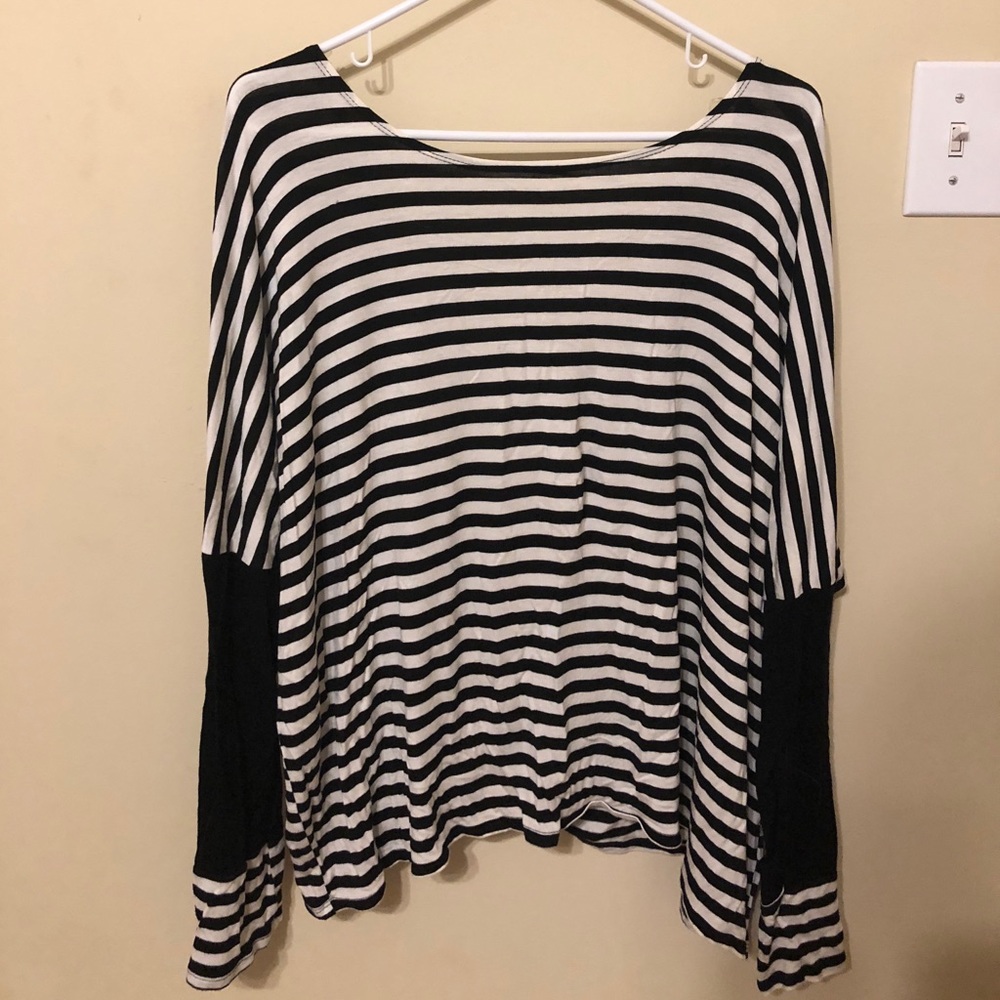 open back black and white stripped shirt